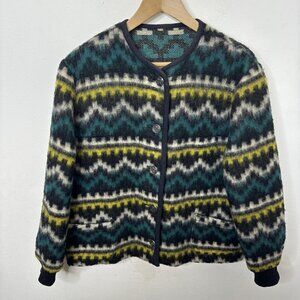 Nordic Woman Fair Isle M/L Cardigan Wool Sweater Blue Yellow Icelandic